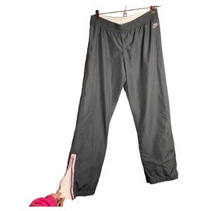 Nike | High rise gray straight leg athletic pants pink ankle zipper •